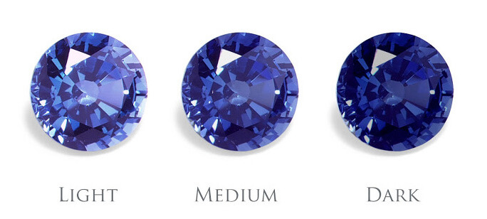 Tông màu xanh đậm nhạt của đá Sapphire.