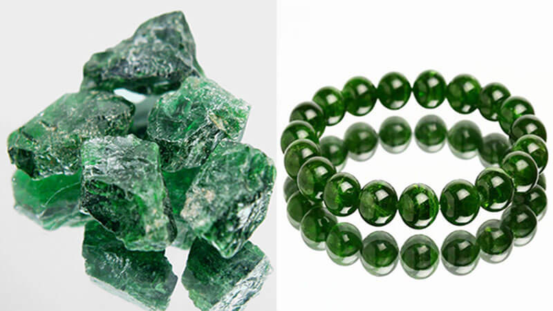 Đá Diopside và vòng tay đá Diopside.