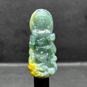 Mặt Quan Thế Âm Bồ Tát Cưỡi Rồng - Ngọc Cẩm Thạch Lam Dầu Huyết - Chuẩn A #MCTA-210116-11