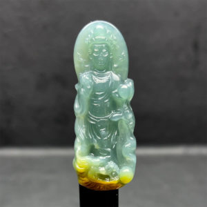 Mặt Quan Thế Âm Bồ Tát Cưỡi Rồng - Ngọc Cẩm Thạch Lam Dầu Huyết - Chuẩn A #MCTA-210116-12
