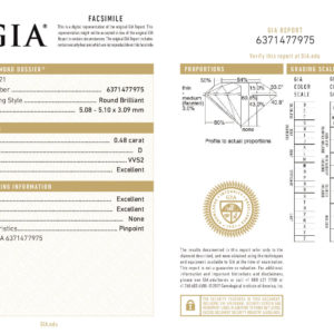 Kim Cương 5.08 Ly - Nước Màu D - Độ Tinh Khiết VVS2 - Cấp Độ Cắt Mài Excellent 1