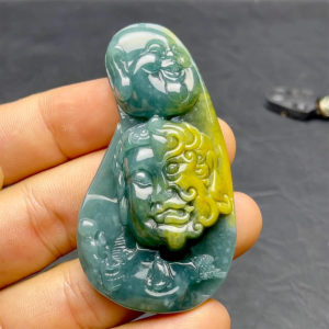 Mặt Phật Di Lặc vs Ma - Ngọc Cẩm Thạch Lam Dầu - Chuẩn A #MCTA-210206-02
