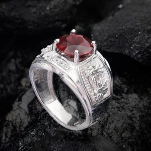 Nhẫn Nam - Bạc - Đá Garnet - Ngọc Hồng Lựu - Tự Nhiên #NGN-210626-01