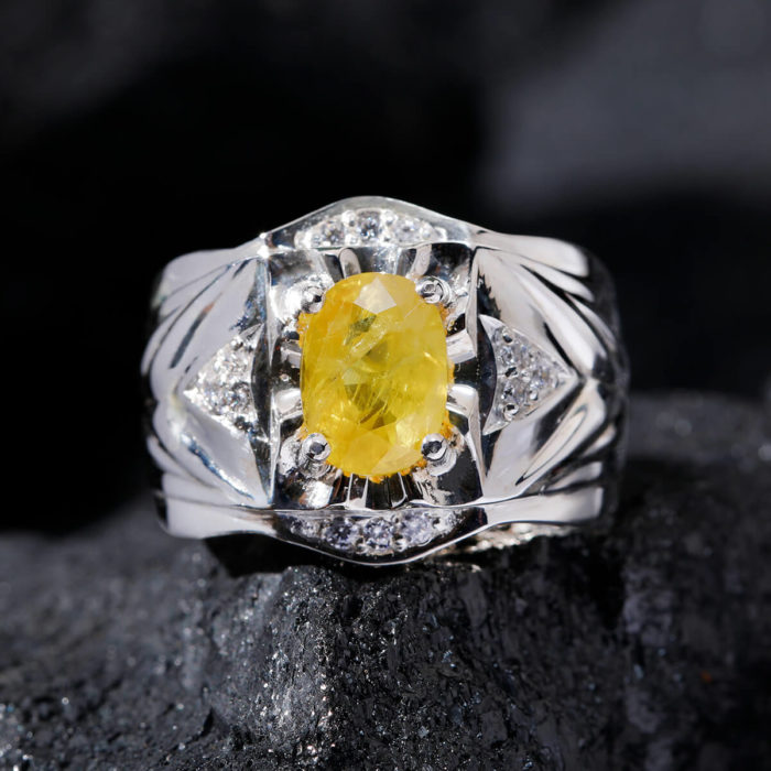 Nhẫn Nam - Bạc - Đá Sapphire Vàng Tự Nhiên #NSP-210626-03