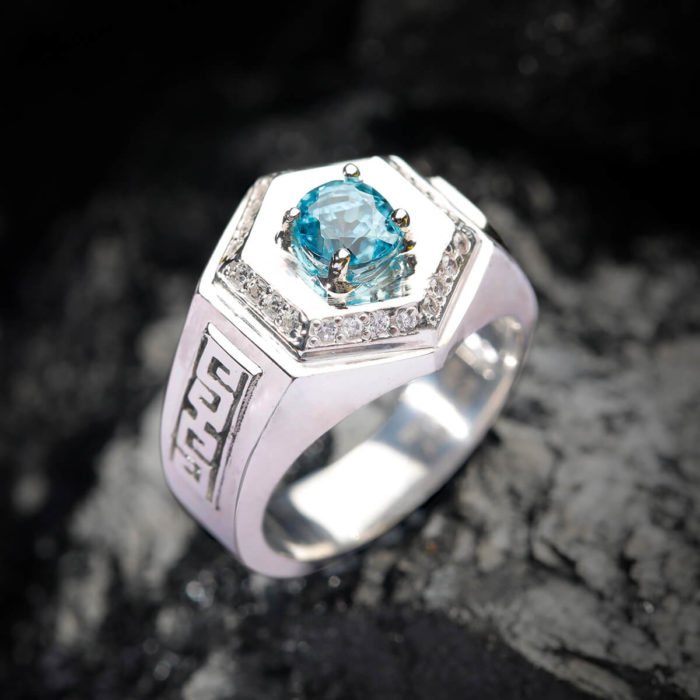 Nhẫn Nam - Bạc - Đá Zircon Xanh Tự Nhiên #NZC-210626-01
