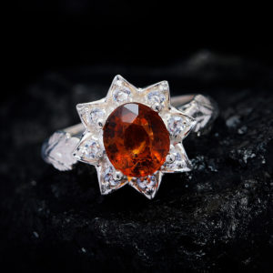 Nhẫn Nữ - Bạc - Đá Garnet Cam - Ngọc Hồng Lựu - Tự Nhiên #NGN-210630-01 1