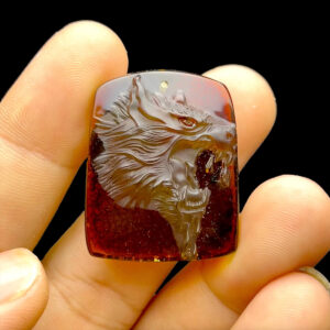 Mặt chạm Sói - Đá Hổ Phách Huyết Dominica #MHP-220810-02