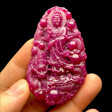 Mặt Quan Thế Âm Bồ Tát Cưỡi Rồng - Đá Ruby Huyết Kính #MRB-220915-01