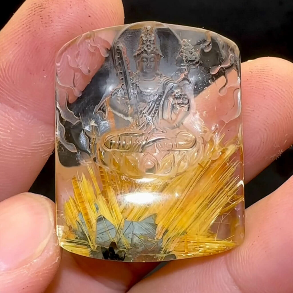 Mặt Hư Không Tạng Bồ Tát – Thạch Anh Tóc Vàng Bã Mía #MTV-221022-02