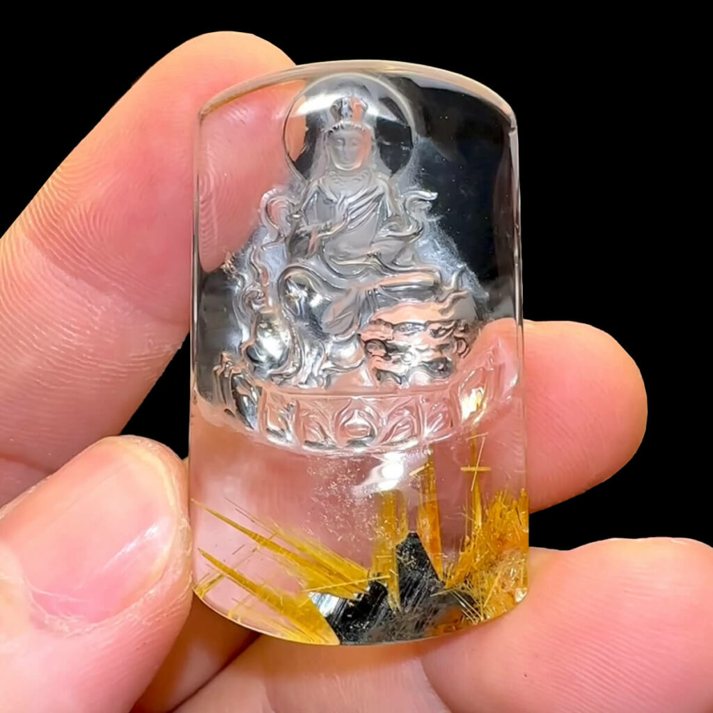 Mặt Phật Văn Thù Bồ Tát - Thạch Anh Tóc Vàng Bã Mía #MTV-221022-03