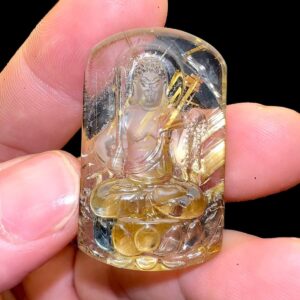 Mặt Phật Bất Động Minh Vương - Thạch Anh Tóc Vàng Bã Mía #MTV-221022-16