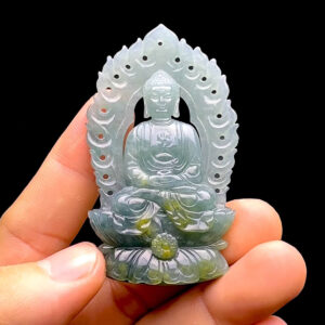 Mặt  Phật A Di Đà - Cẩm Thạch Nếp Băng Điểm Huyết Vàng- Chuẩn A #MCTA-230328-07