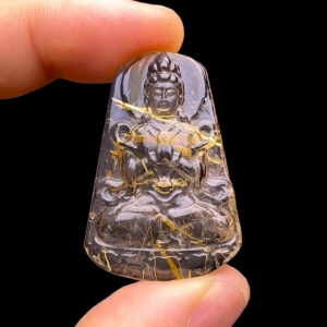 Mặt Quan Thế Âm Bồ Tát - Thạch Anh Tóc Vàng Bã Mía #MTV-230503-02